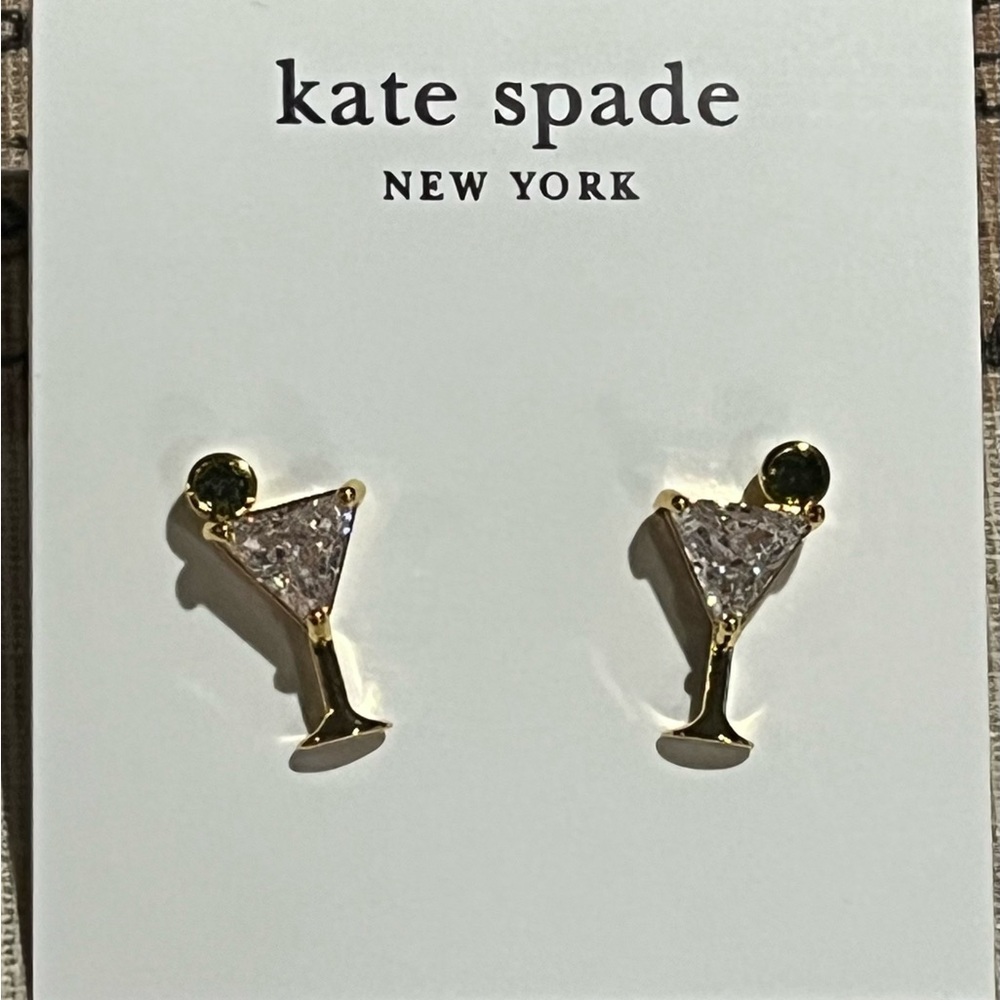 Kate Spade Gold Shankin Not Stirred Martini Earrings new